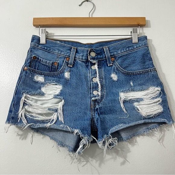 Levi's Pants - Levi's 501 Women's 26 Distressed Button Fly Frayed Boho Cut Off Denim Shorts